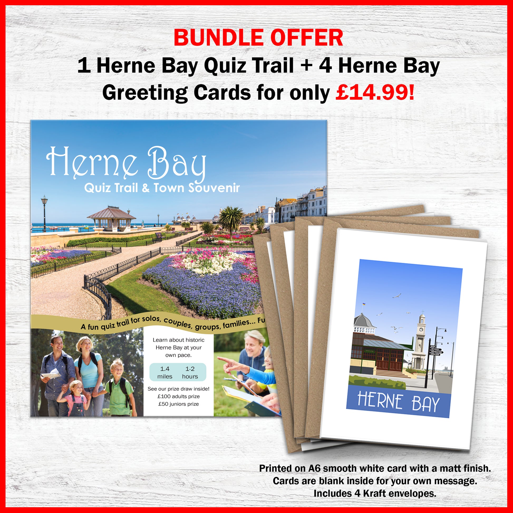 BUNDLE OFFER 1 Herne Bay Quiz Trail + 4 Herne Bay Greeting Cards for only £14.99!