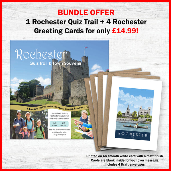 Load image into Gallery viewer, BUNDLE OFFER 1 Rochester Quiz Trail + 4 Rochester Greeting Cards for only £14.99!

