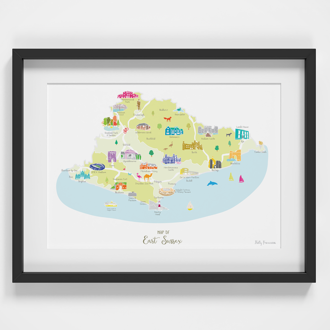 East Sussex - 'Map of East Sussex' Art Print