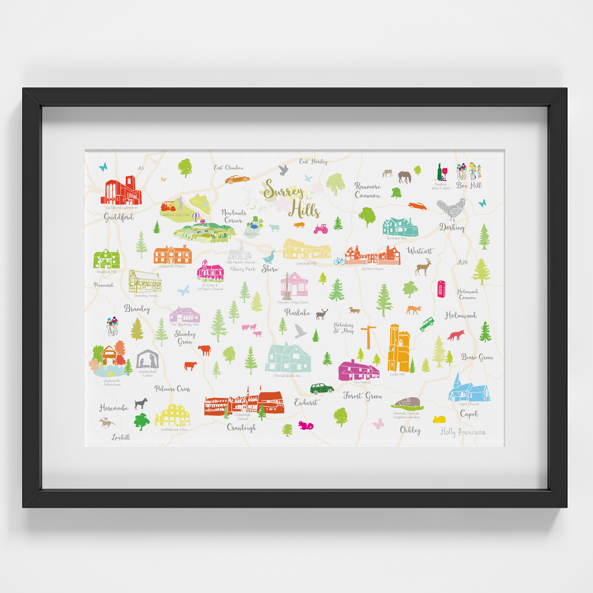 Surrey Hills - 'Map of Surrey Hills' Art Print